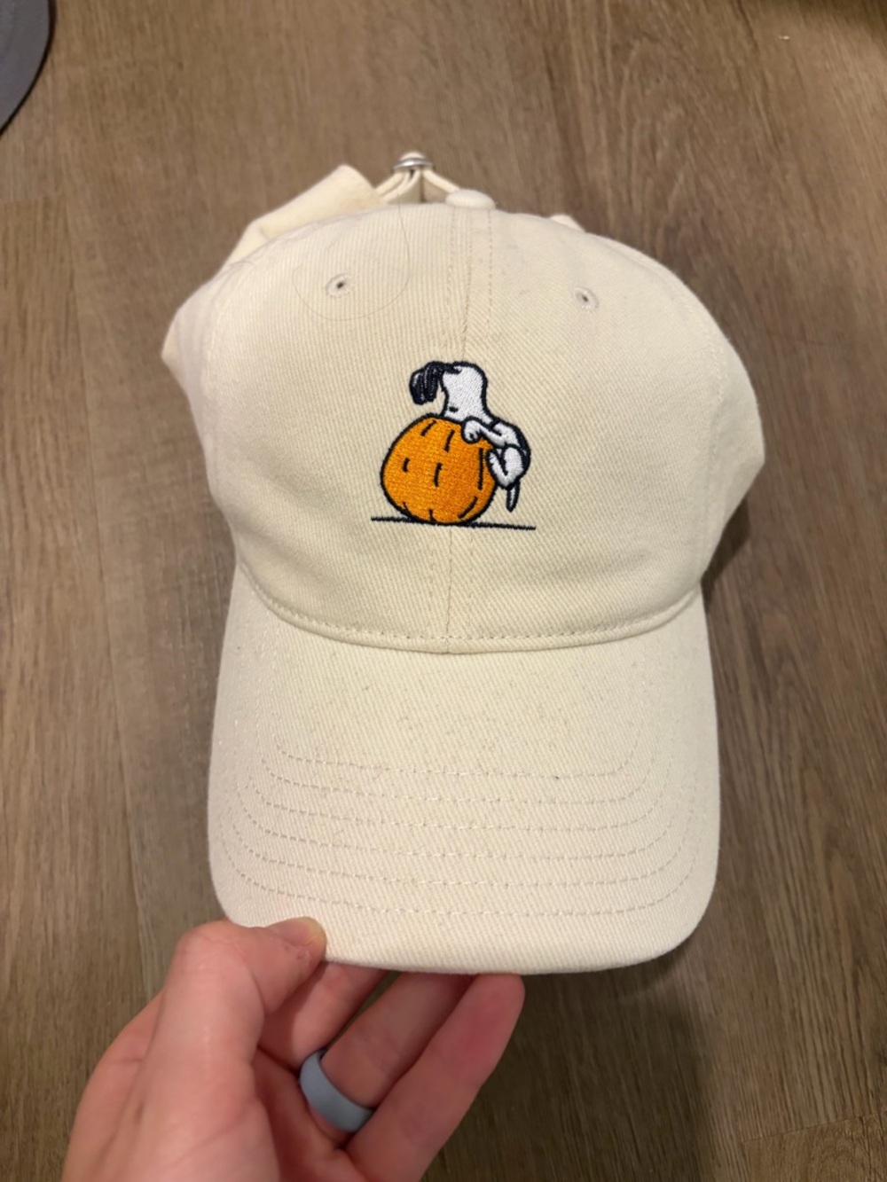 American Eagle Outfitters Cream Baseball Cap with Orange Pumpkin Embroidery
